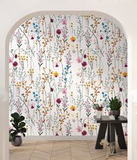 Wild flower wallpaper Peel and Stick Floral removable wall mural Garden flowers wildflower Watercolor meadow botanical Colorful wall decals Nursery decor for CUSTOM SIZES - pls message me with the dimensions you need QUALITY Material: 100% polyester self-adhesive fabric -self-adhesive vinyl -ultra-removable adhesive -fade-resistant premium inks -washable and repositionable -easy to apply -made with environmentally conscious archival inks and materials NOTE: Not recommended for use on textured wa