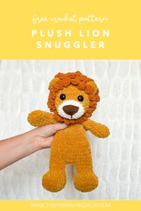 This plush lion crochet pattern is extra cuddly and a great size! The plush yarn helps it work up quickly, while still being extra snuggly.