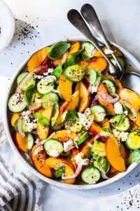 Nectarine Salad with Cucumber, Basil and Goat Cheese