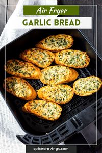 This Air Fryer Garlic Bread is a 15-minute, 6-ingredient recipe that makes the best garlic bread! Baguette slices are slathered in a homemade garlic butter, then air fried until soft in the middle and golden-brown and crispy on the outside. #airfryer #garlicbread