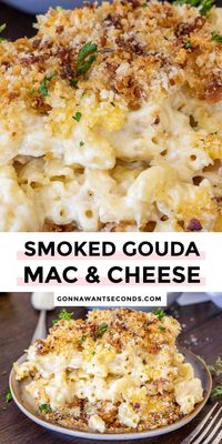 *NEW* Smoked gouda mac and cheese has tender al dente pasta in a super creamy, velvety cheese sauce, topped with a buttery, crunchy crumb topping. It’s so gouda! #macandcheese #macaroniandcheese