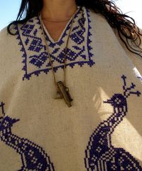 Vintage Hand Embroidered Peacocks Mexican Poncho