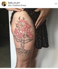 My first tattoo. I had a massive leg surgery when I was 19 and woke up with a 15 inch scar running up my femur and to my hip. This tattoo was me reclaiming that area of my body. Not hiding the scar. Reclaiming my power. Thank you Kate at Dot Creative Group in Manhattan NY.