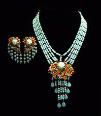 Miriam Haskell Necklace Earrings Jewelry Set Aqua Light Turquoise Blue Glass Miriam Haskell Parure Jewelry Haute Couture Vintage Jewelry