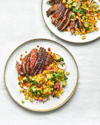 Try our easy steak with charred corn salsa for two. Drizzled with smoky butter, this simple dinner is ready in just 20 minutes.