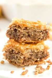 This easy and Classic Baklava recipe is loaded with layers of cinnamon, nuts, and butter and saturated in a simple honey syrup! Everyone will love this sweet and sticky dessert!