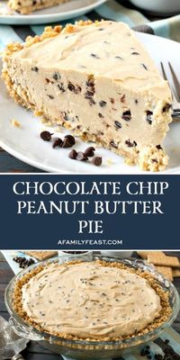 Our Chocolate Chip Peanut Butter Pie has a rich and creamy peanut butter filling with mini chocolate chips throughout. So good!