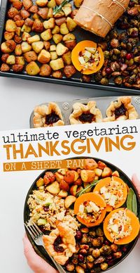 This full vegetarian Thanksgiving dinner meal plan has everything you want in an easy Thanksgiving meal, complete with a beautiful stuffed butternut squash centerpiece! This Thanksgiving meal can be made on a sheet pan. #thanksgivingrecipes #vegetarianthanksgiving #vegetarianrecipes #easythanksgiving #healthyrecipes #healthythanksgiving #stuffedbutternut #christmasrecipes #christmasdinner #vegetarianchristmas // Live Eat Learn