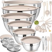 Amazon.com: Mixing Bowls with Airtight Lids Set, 26PCS Stainless Steel Khaki Bowls with Grater Attachments, Non-Slip Bottoms & Kitchen Gadgets Set, Size 7, 4, 2.5, 2.0,1.5, 1QT, Great for Mixing & Serving: Home & Kitchen