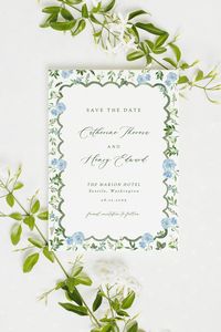 Blue Hydrangea Save the Date Template, Floral Watercolor Wedding Invite, Hydrangea Wedding Invitation Template, Light Blue, Grandmillennial - Etsy