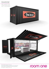 Swisse - pop up retail shop in a modified shipping container. Pinned &  created by room one