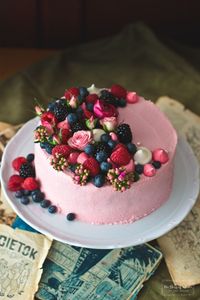 Gorgeous gorgeous! Chocolate vertical birthday cake with raspberry mascarpone frosting