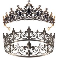 PRICES MAY VARY. Men's and women's crown set: the package comes with 1 piece of men's royal crown, 1 piece of black women's rhinestone crown, good combination and beautiful design to meet your boyfriend, girlfriend's dress up needs Detailed size: the size of the men's crown is approx. 6.69 x 1.96 inch, and the tiara combs for women is approx. 5.51 x 2.17 inch, the right size for most men and women, giving a bright accent to your overall outfit Long lasting to use: both prom king and queen crowns