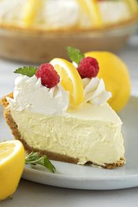 Creamy, silky, heavenly lemon cream pie. This no-bake treat is absolutely dreamy. It's perfect for spring celebrations or summer BBQs. Full recipe on lifemadesimplebakes.com #lemoncreampie #pie #nobake #lemon #creampie #recipe #dessert #spring #easter