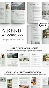 Are you looking for an easy way to create your Airbnb welcome book? Use this book template to welcome your guests and provide them all the essential information about the property. It will save you time in creating the book from scratch and leave a good impression on your guests!