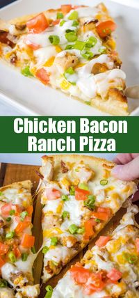 Chicken bacon ranch pizza is a white pizza topped with tender chicken, crumbled bacon, and Ranch Dressing. An easy meal for the pickiest of eaters.