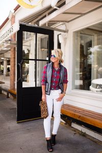 White Jeans | Plaid & Puffer Vest | Hi Sugarplum!