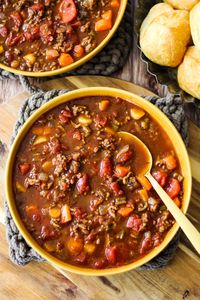 This Hamburger Soup is an Easy Weeknight Meal!  Loaded with ground beef and vegetables, this soup is hearty and delicious!