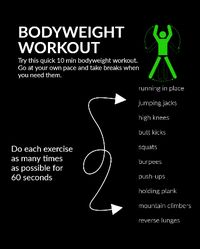 Try this quick 10min bodyweight workout. Go at your own pace and take breaks when you need them.