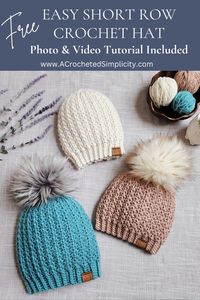 Learn How to Crochet an Easy Short Row Crochet Hat - The Best Fitting Hat you'll ever Crochet! Say good-bye to bulky crowns with crochet short rows and this step-by-step photo and crochet video tutorial. #crochetbeanie #crochethatpattern #crochetvideo