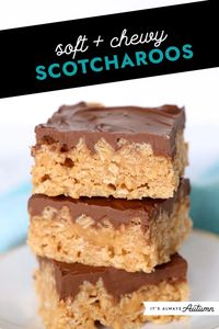 This is the BEST version of the classic Scotcharoos recipe, including tips to make sure they turn out chewy, not hard! A delicious peanut butter rice krispie layer is covered in a mixture of chocolate and butterscotch in this delightful treat.