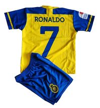 New AL-NASSR Ronaldo Home Uniform for Youth. Please check the size chart below before ordering. If you have any questions please don't hesitate to message me. If there are any issues with your order, please reach out so that we can work together to find a solution. Items ship within 1-2 Business Days. Size 4= armpit to armpit 13" Long 17" Size 6=Armpit to armpit 15 Long 18"  Size 8- armpit to armpit 16" Long 19 1/2" Size 10= armpit to armpit 17" Long 21" size 12 = armpit to armpit 18" Long 22