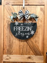 "It's freezin Season Sign with cutout raised letters. Size- 18in pictured  These beautiful wood hanging monograms are cut from high-quality, 1/4\" birch.  This will make the perfect gift for friends and family, or a great addition to your home. Each one is hand made by our family for yours. We take the time and care to make sure it is arrives to you perfect and in a timely manner. Your 100% satisfaction is our #1 goal. There may be slight variations such as wood graining, texture, knots, notches