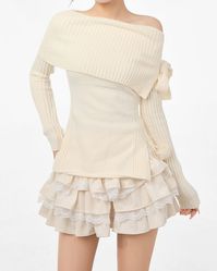 Balletcore Of Shoulder Sweater | Coquette Outfits – Boogzel Clothing