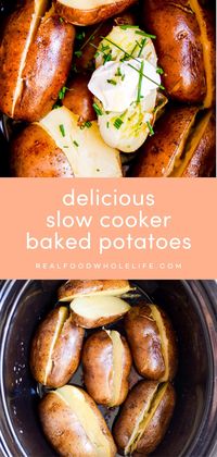 Nearly effortless to prepare, slow cooker baked potatoes are an easy side dish for weeknight dinners or special occasions, and make the best baked potato bar ever!