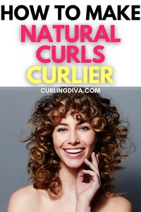 The secret to making your natural curls curlier is styling and setting them. The first on the list is scrunching. By scrunching, you gently squeeze the ends of your curls up towards the roots of your hair. Scrunching your hair after you shower will blot the moisture from your hair and encourage your curls to form. Next is the finger coil/pin curl technique. When doing this, you simply wrap small parts of your hair around your finger and gently pull your finger out of the coil.