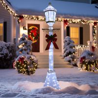 Greet your guests with this led lamppost on your porch to create a festive atmosphere. It consists of a wide base that spreads out like petals, thin body and a hexagonal lampshade, with a strong sense of retro court. A big red bow is tied on the lamppost, showing a festive atmosphere. Pure white light illuminates this lamppost, making it sparkle at night. If it is snowy, believe this light post will be more beautiful. Don't worry about where to place this lighted Christmas decoration, it has a s