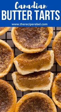 These Butter Tarts are a Canadian classic that comes together with just 25 minutes of prep! Homemade pastry shells are filled with a rich, brown sugar (raisins optional!), then baked until buttery and flaky on the inside and gooey on the inside. #baking #recipes | canadian recipes | tart shells | pie crust | homemade pastry | christmas treats | christmas baking | dessert recipes