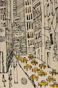 New York City Taxi Drawing, Signed Art Print, New York Painting, Manhattan Street, Dont Walk, One Way, NYC Sign, Skyscrapers Clare Caulfield