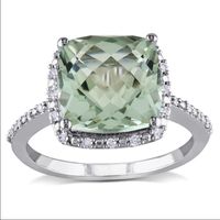 Green Amethyst & Diamond Ring