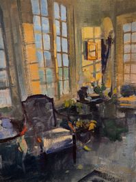 My 90-minute demonstration painting from a photograph this morning on day one of my latest painting workshop at Hindes FineArt. Today’s demo was an exercise in simplifying by capturing the light rather than all of the elements in this interior. Oil on Linen • 12” x 16” • 90 Minutes • SOLD