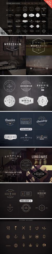 A unique collection of 30 vintage logos made in Adobe Illustrator with editable text(only free fonts used). They're great for apparel...