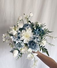 Faux Bridal Bouquet With Dusty Blue Flowers Blue Bouquet - Etsy UK