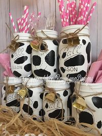 Cow themed party jars birthday party centerpiece home decor