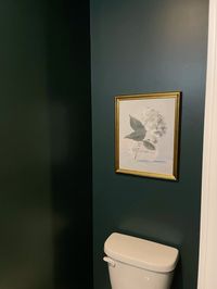 Dark Green Powder bathroom, Powder bathroom home inspo • Color: BEHR Black Evergreen