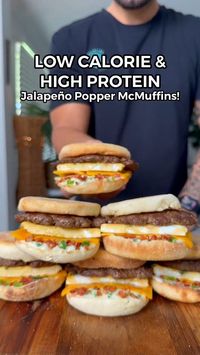 Revitalize your mornings with our Healthy Low-Calorie & High-Protein Meal Prep McMuffins! 💪🏼🍳 Featuring extra lean beef patties seasoned to perfection, whisked eggs, jalapeños, and creamy light cheese, all nestled in English breakfast muffins with a hint of savory bacon or turkey bacon. A nutritious and convenient breakfast option for your busy days! #lowcalorie #highprotein #mealprep #mcmuffin #breakfastideas #easyrecipe #healthyrecipes #highproteinmeals