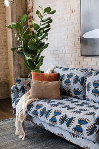 Albany Park Mid-Century Modern Couch - Ẹkáàbọ̀ Ankara Fabric | Albany Park