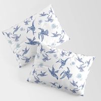 Birds, blue, white, indigo, flying-birds, pattern, nature, animals, bird, sky Pillow Sham