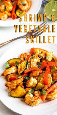 This Shrimp and Vegetable Skillet is a healthy dinner that’s easy and quick to make! We love it for busy weekdays and meal prep.