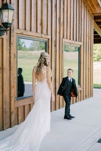 Bride first look with son