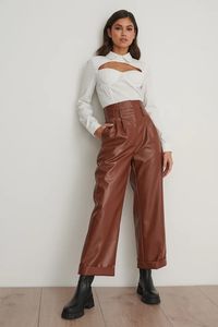 Pu Pleated Pants Brown | na-kd.com