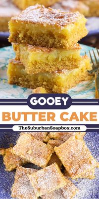 Gooey Butter Cake is exactly as magical as it sounds. A box of yellow cake mix is doctored up with butter and cream cheese and topped with what can only be described as gooey, buttery heaven.