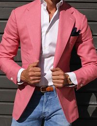 Men's Suits Cocktail Attire Blazer Ceremony Wedding Party Business Attire Fashion Casual Spring & Fall Polyester Plain Pocket Casual / Daily Single Breasted Blazer Light Pink Yellow Pink Royal Blue 2023 - US $44.99