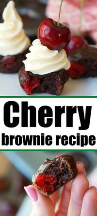 Cherry brownies with 3 ingredients! So easy to make these mini cherry filled brownie muffins for dessert and I guarantee your kids will love them. The perfect little bite sized chocolate treat that is cute served at a party too. 