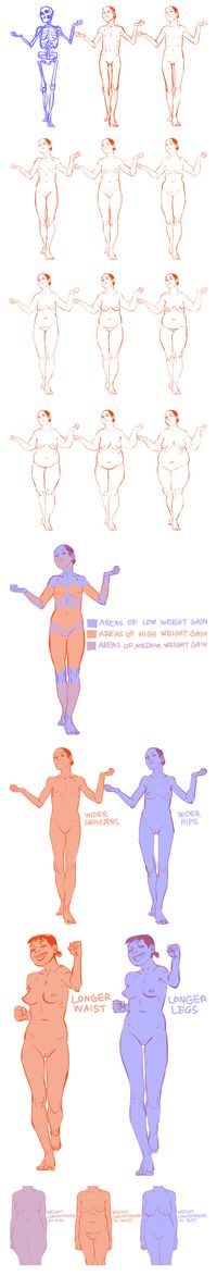 Varying Your Body Types by dredsina: "I think it’s very important for artists to vary the types of bodies they draw! Not only does it add visual interest and diversity, but different body types can enhance your characters! (Plus it’s more realistic; when was the last time you walked down the street and everyone had the same body type?)"