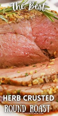 This Herb Crusted Top Round Roast recipe makes the perfect roast made in the oven. It has a delicious outer crust full of fresh herbs and spices and is moist and tender beef on the inside. This top-round roast recipe is the perfect addition to any family dinner or holiday celebration.